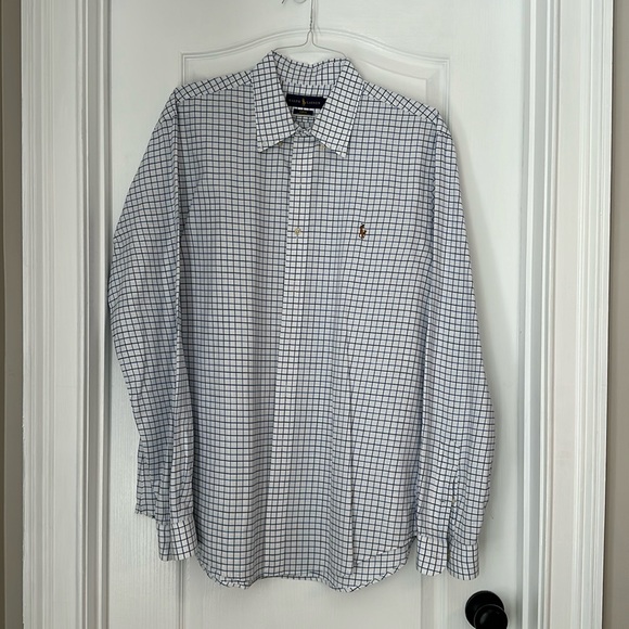 Ralph Lauren Blue White Button Down Shirt Slim Fit XL - Picture 1 of 3